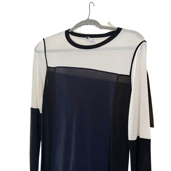 Vince Sheer Colorblock Long Sleeve Top – Black & Ivory, Size S - Picture 3 of 5